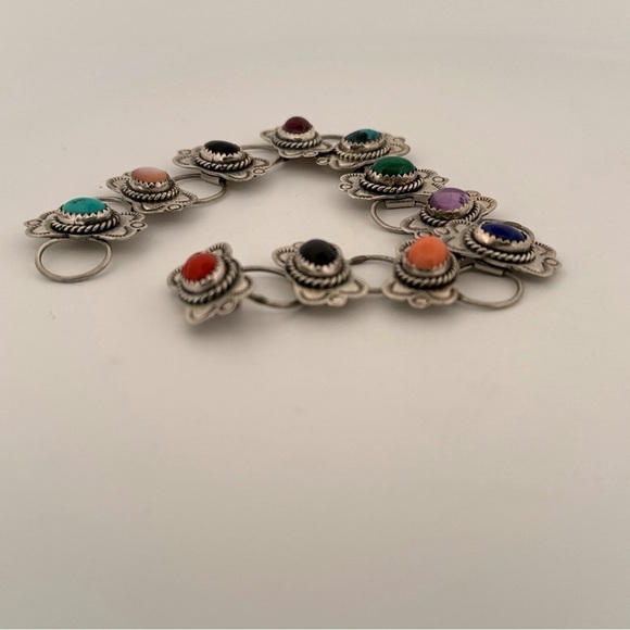 Vintage Signed Navajo Sterling Silver Jeweled Cuff Bracelet RMJ - Picture 9 of 9